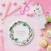 Rustic Winter Poinsettia Red Christmas Wedding Pappteller (Party)