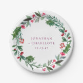 Rustic Winter Poinsettia Red Christmas Wedding Pappteller (Vorderseite)