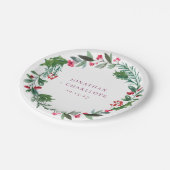 Rustic Winter Poinsettia Red Christmas Wedding Pappteller (Schrägansicht)