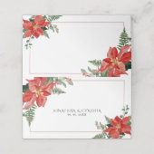 Rustic Winter Poinsettia Red Christmas Wedding Platzkarte (Außenseite Aufgefaltet)