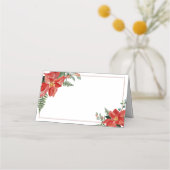 Rustic Winter Poinsettia Red Christmas Wedding Platzkarte (Rückseite)
