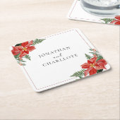 Rustic Winter Poinsettia Red Christmas Wedding Rechteckiger Pappuntersetzer (angewinkelt)