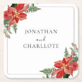 Rustic Winter Poinsettia Red Christmas Wedding Rechteckiger Pappuntersetzer (Vorderseite)