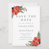 Rustic Winter Poinsettia Red Christmas Wedding Save The Date (Vorderseite)