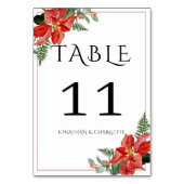 Rustic Winter Poinsettia Red Christmas Wedding Tischnummer (Vorderseite)