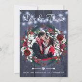 Rustic Winter Red Floral Wedding Navy Vielen Dank Dankeskarte (Vorderseite)