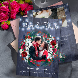 Rustic Winter Red Floral Wedding Navy Vielen Dank Dankeskarte