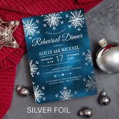 Rustic winter silver snowflakes rehearsal dinner folieneinladung
