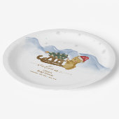 Rustic Winter Sleigh Bear Baby Shower Welcome Pappteller (Schrägansicht)
