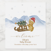 Rustic Winter Sleigh Bear Baby Shower Welcome Weinetikett (Einzelnes Label)