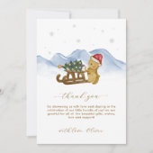 Rustic Winter Snow Sleigh Bear Baby Shower Dankeskarte (Vorderseite)