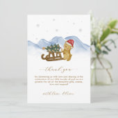 Rustic Winter Snow Sleigh Bear Baby Shower Dankeskarte (Stehend Vorderseite)