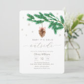 Rustic Winter Snowflake Pine cone Baby Shower Einladung (Stehend Vorderseite)