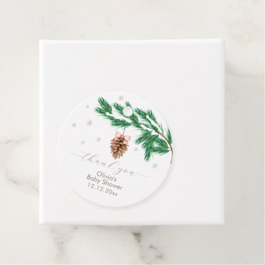 Rustic Winter Snowflake Pine cone Baby Shower  Geschenkanhänger (Beispiel)