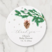 Rustic Winter Snowflake Pine cone Baby Shower  Geschenkanhänger (Vorderseite)