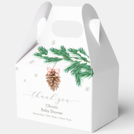 Rustic Winter Snowflake Pine cone Baby Shower Geschenkschachtel (Rückseite)