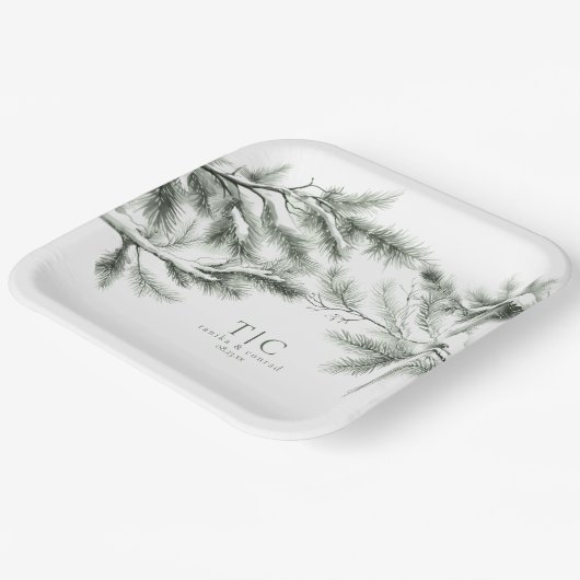Rustic Winter Wedding Boughs Forest Green ID1049 Pappteller (Gewinkelt)
