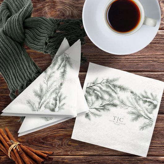 Rustic Winter Wedding Boughs Forest Green ID1049 Serviette