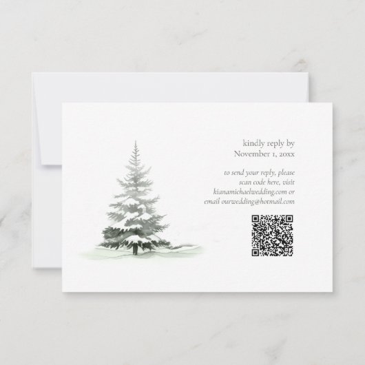 Rustic Winter Wedding QR Code Forest Green ID1049 RSVP Karte (Rückseite)