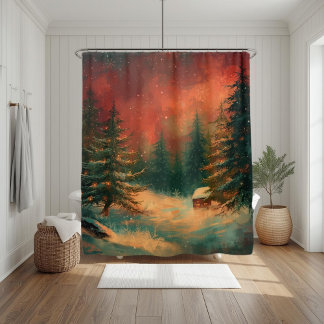 Rustic Winter Wonderland Christmas Shower Curtain Duschvorhang
