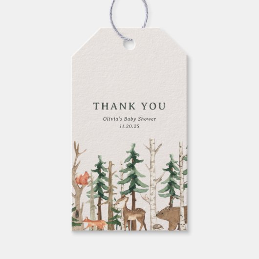 Rustic Winter Woodland Baby Shower Geschenkanhänger (Vorderseite)