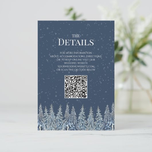 Rustic Winter Woods Wedding QR code Details Insert (Stehend Vorderseite)