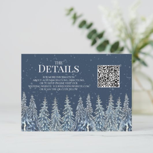 Rustic Winter Woods Wedding QR code Details Insert (Stehend Vorderseite)