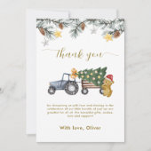 Rustic Winter X'mas Tree Tractor Bear Baby Shower Dankeskarte (Vorderseite)