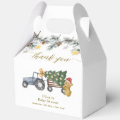 Rustic Winter X'mas Tree Tractor Bear Baby Shower Geschenkschachtel (Rückseite)