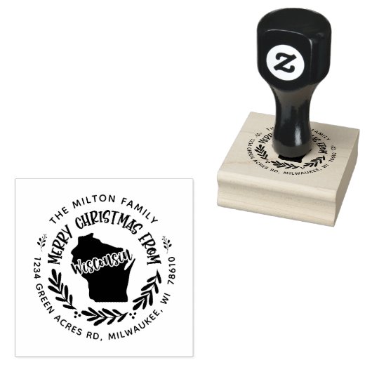 Rustic Wisconsin Frohe Weihnachtsfeier Rücksendead Gummistempel (Stempel)
