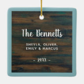 Rustic Woliday Script Custom Family Foto Keramikornament (Rückseite)