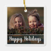 Rustic Woliday Script Custom Family Foto Keramikornament (Vorderseite)