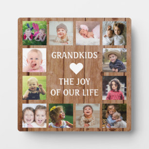 Rustic Wood 12 Photo Collage Grandkids Quote Fotoplatte
