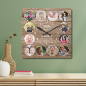 Rustic Wood 12 Photo Round Template Family Quote Quadratische Wanduhr