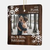 Rustic Wood 1st & Mrs. Custom Foto Keramikornament (Links)