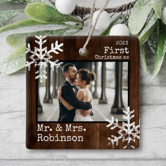 Rustic Wood 1st & Mrs. Custom Foto Keramikornament