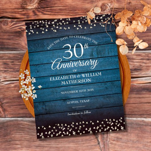 Rustic Wood 30th Pearl Anniversary Save the Date Postkarte