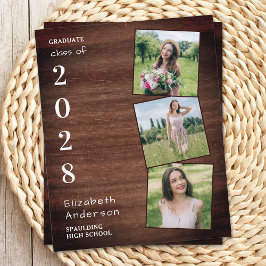 Rustic Wood 3 Foto Budget Graduation Party Einladu