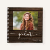 Rustic Wood Abschluss Gästebuch mit Foto Notizblock (Vorderseite)