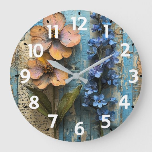 Rustic Wood Acrylic Wall Clock Große Wanduhr (Vorderseite)