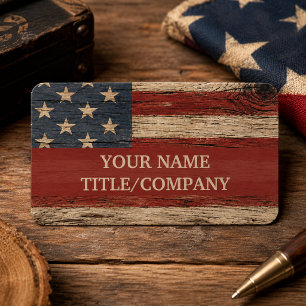 Rustic Wood American Flag Firmenname Visitenkarte