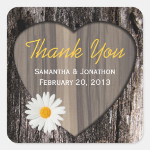 Rustic Wood and Daisises Wedding Vielen Dank Quadratischer Aufkleber