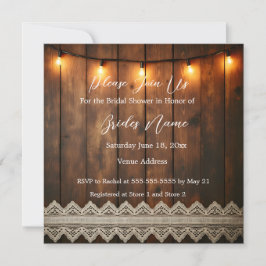 Rustic Wood and Lace Bridal Shower Invitation Einladung