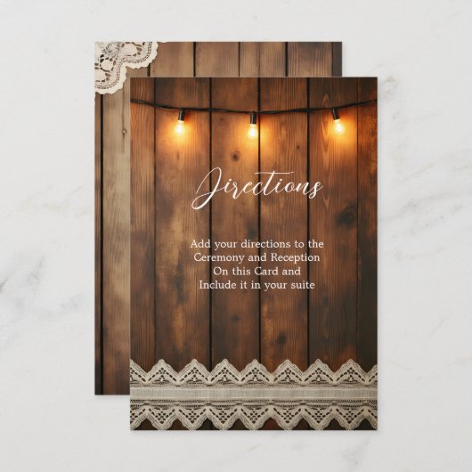 Rustic Wood and Lace Directions Enclosure Card Dankeskarte (Vorne/Hinten)