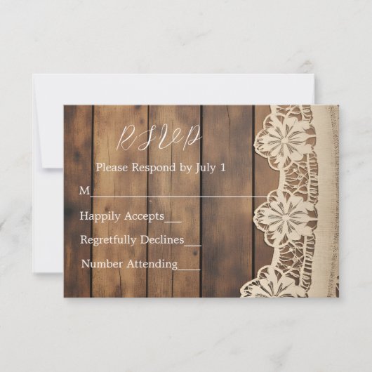 Rustic Wood and Lace RSVP Card (Vorderseite)