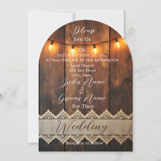 Rustic Wood and Lace Wedding Einladung (Vorderseite)