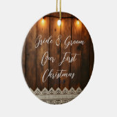 Rustic Wood and Lace Wedding First Christmas Keramik Ornament (Rechts)
