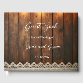 Rustic Wood and Lace Wedding Guest Book Gästebuch