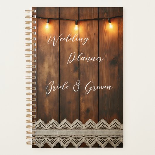 Rustic Wood and Lace Wedding Planer (Vorderseite)