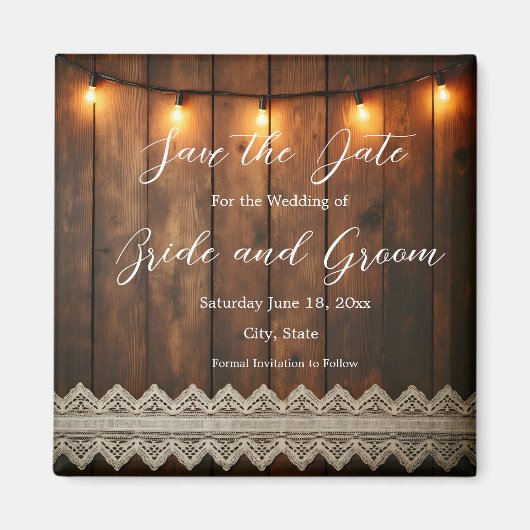 Rustic Wood and Lace Wedding Save the Date Magnet (Vorne)